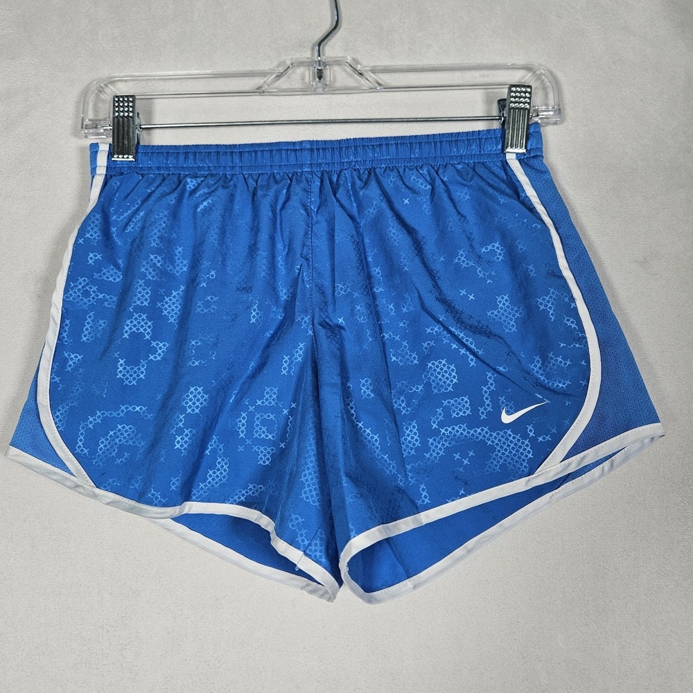 Nike Dri-Fit Girl Youth Shorts L Blue Geometric Print Lined Running Gym Athletic